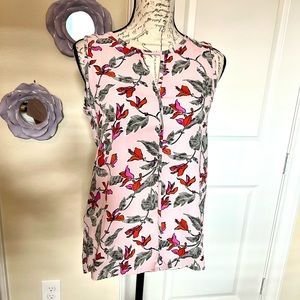 C&E Pink Floral Sleeveless Tank Blouse with Cut Out Detail